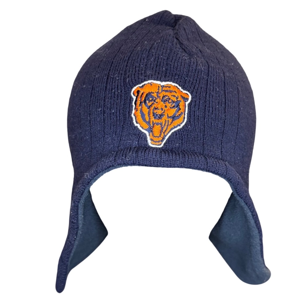 Chicago Bears NFL Knit Earflap Beanie Navy Blue Embroidered Logo Winter Hat